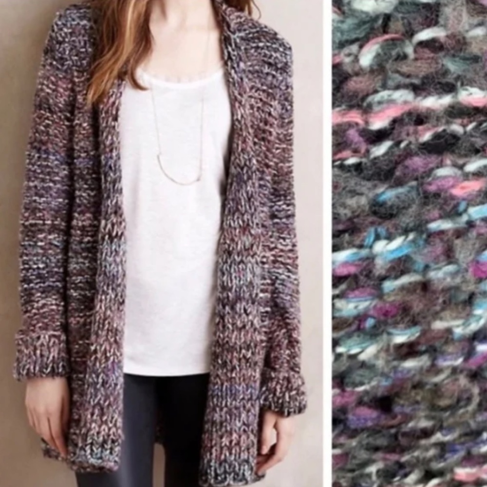 ANTHROPOLOGIE MOTH multi-colored hand knitted Wool Blend Cardigan!